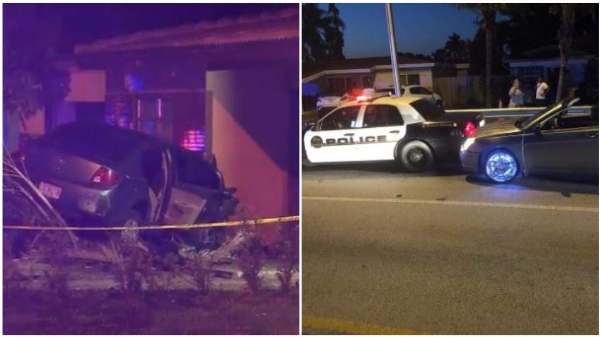 Un vehículo arremete contra una casa en el sur de Florida y poco después otro auto choca con una patrulla en la investigación
