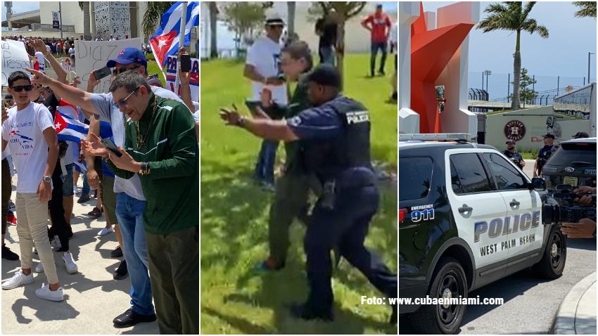Edmundo García es sacado por la policía después de que llegara a provocar a los exiliados cubanos en West Palm Beach