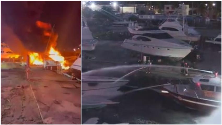 Dos yates se incendian en una marina en el río de Miami