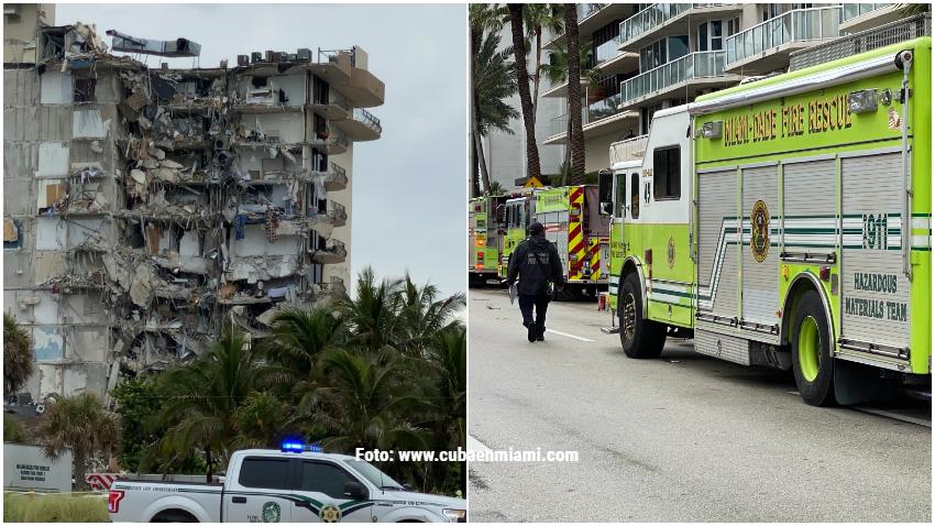 Reportan incendio en el lugar donde colapsó el el edificio al norte de Miami Beach
