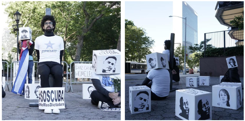 Cubanos se manifiestan frente a la sede de la ONU en Nueva York, en solidaridad con los presos políticos en la Isla