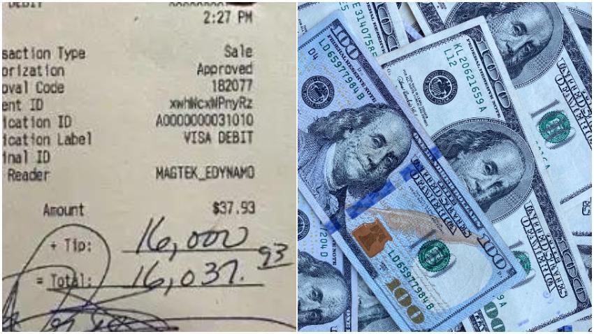 Hombre deja propina de $16 mil dólares tras gastar solo $37 dólares en un restaurante