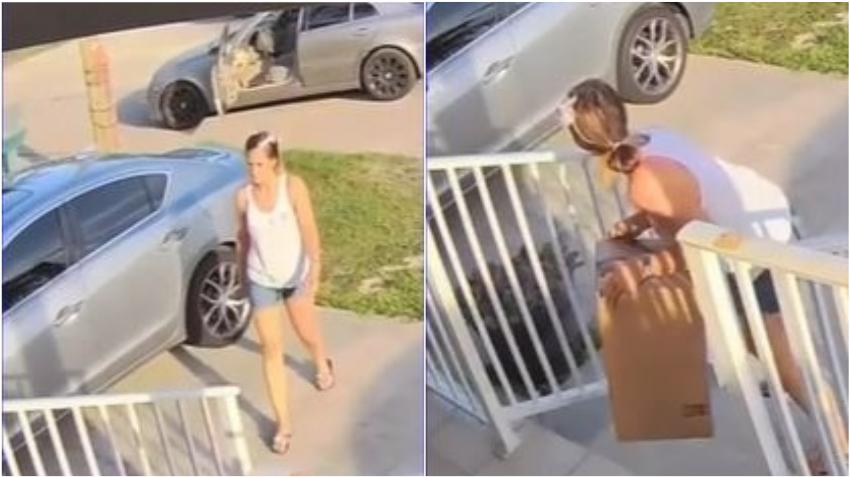 En cámara, una mujer roba un paquete de Amazon del portal de una casa en Miami