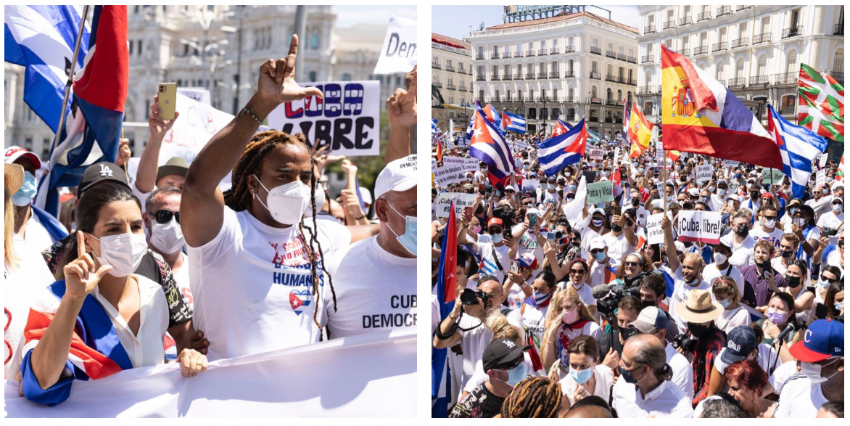 Gran manifestación de cubanos en Madrid pidiendo el fin de la dictadura, a la protesta se sumaron políticos españoles
