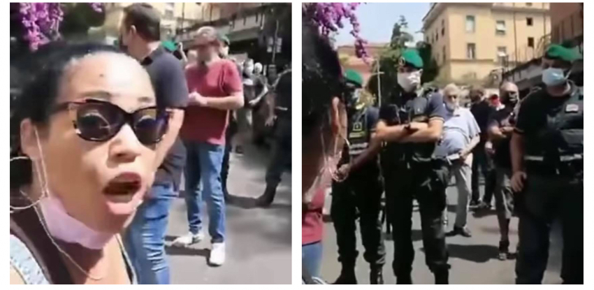 Italiano comunista enfrenta a cubana que se manifestaba con carteles de Patria y Vida: "Fuera, fuera gusana"