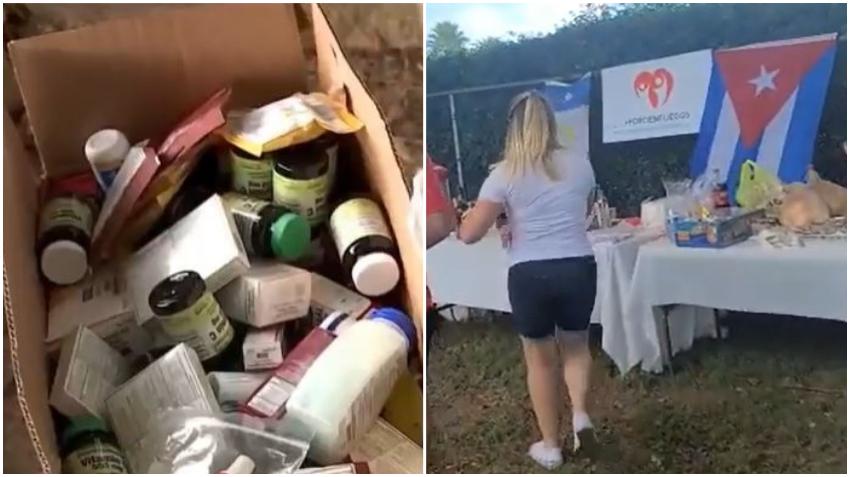 Grupo de cubanos se reúne en un parque de Miami para recolectar medicamentos para los necesitados en Cuba