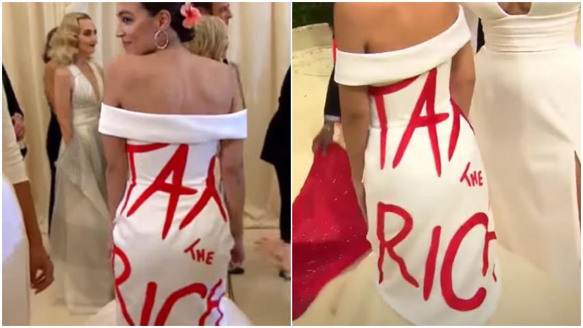 Alexandría Ocasio-Cortez enciende la polémica tras aparecer en la gala MET con un vestido que decía "Impuestos a los ricos"