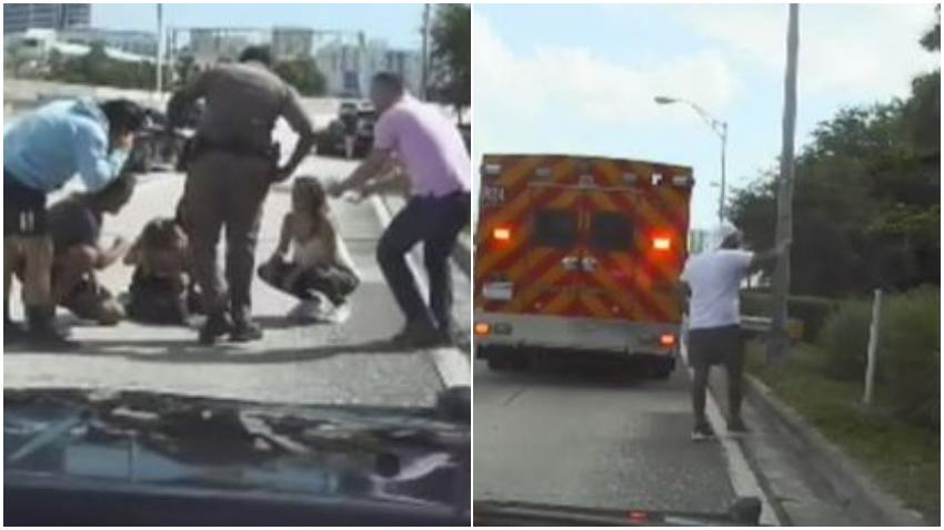 Policía y un buen samaritano salvan la vida a una bebé que se estaba ahogando en la I-95 de Miami