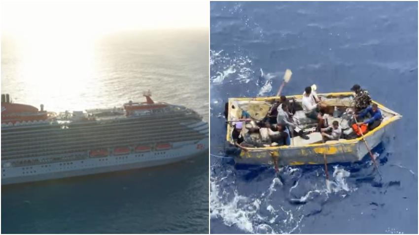 Crucero de Virgin rescata a grupo de inmigrantes en bote rústico en el Estrecho de la Florida