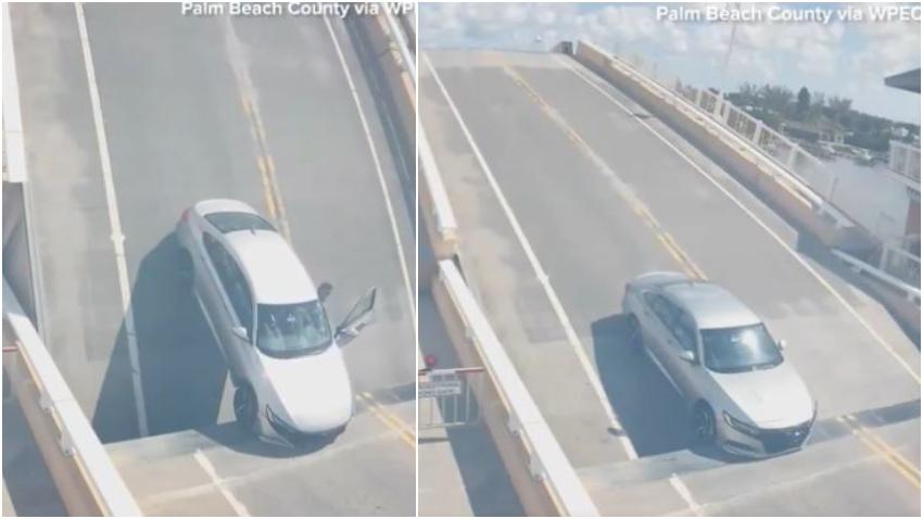 Sale a luz video del momento en que el operador de un puente levadizo en el Sur de la Florida lo levanta mientras pasa un auto
