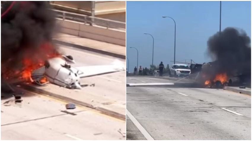 Al menos 6 heridos después de que estrellara un avión en un puente de Miami