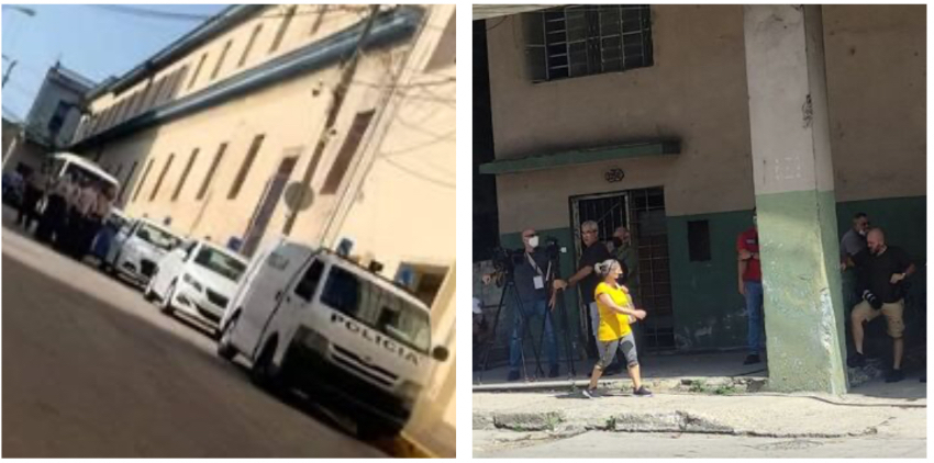 Operativo policial en las inmediaciones de la oficina del gobierno del Cerro, y prensa extranjera apostada en la zona
