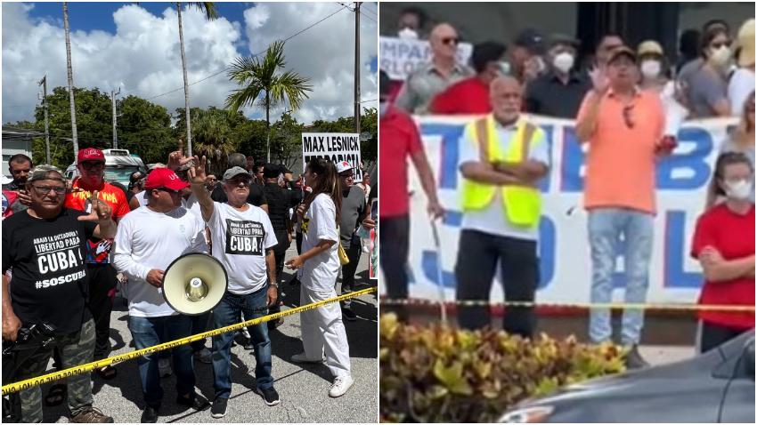 Exiliados cubanos en Miami rechazan manifestación de voceros del régimen de Cuba en Coral Gables