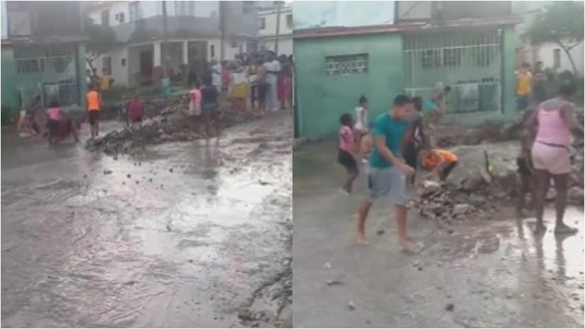 Marianao “rico rico”: Hueco en una de sus calles usada como piscina por niños y adultos del barrio