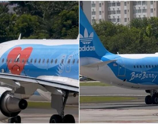 Vuelo chárter de Global X con un avión con la imagen y nombre de Bad Bunny y logo de la marca Adidas causa revuelo en Cuba