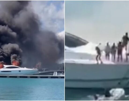 En cámara como saltan al agua los pasajeros de lujoso yate que se incendia en Miami Beach