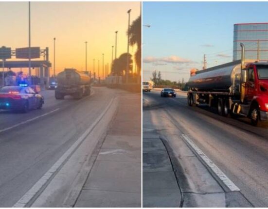 Patrullas de policía de carreteras de Florida escoltan a los camiones de combustible para distribuir