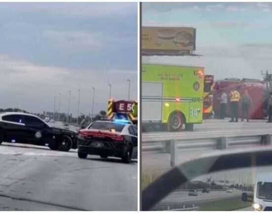 Camión de volteo se vuelca en la autopista en Miami-Dade
